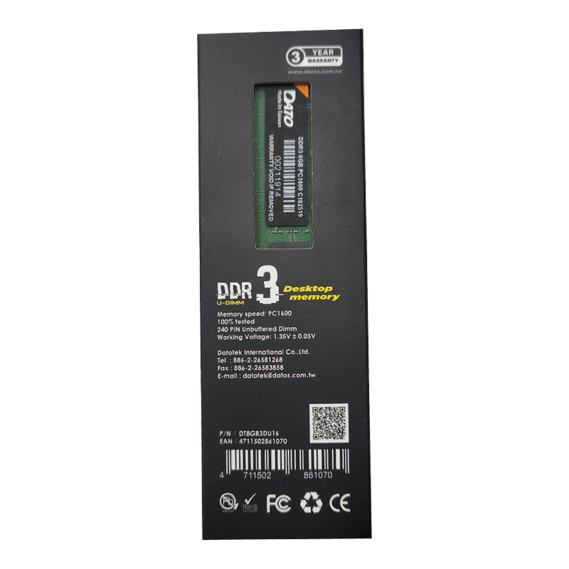 DATO DDR3 8GB RAM 1600MHz – for Desktop / PC Memory Upgrade